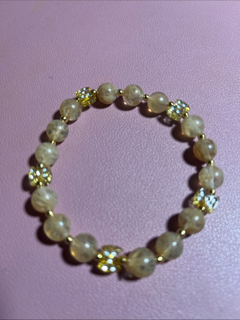 Gold-Tone Beige Beaded Stretch Bracelet with Sparkle Accents